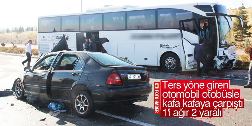 Yolcu otobüsü ile otomobil kafa kafaya çarpıştı: 1’i ağır 2 yaralı