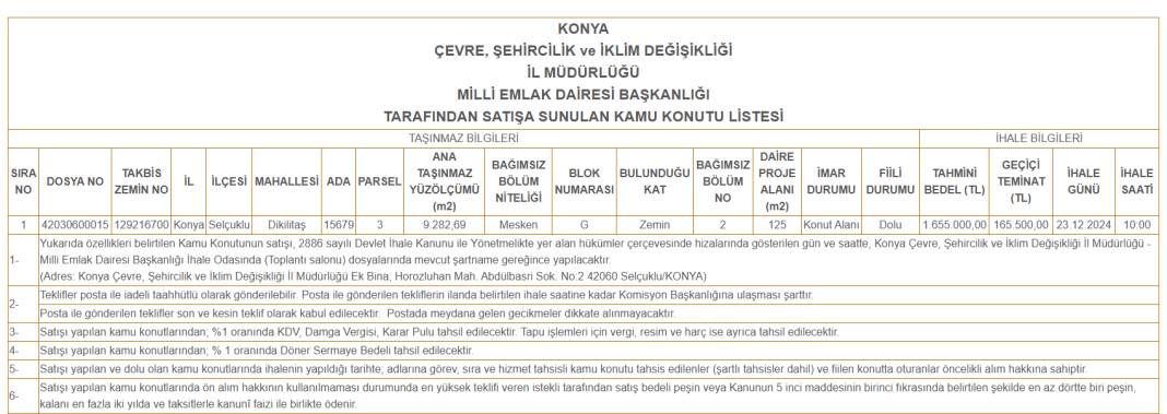 Konya'da devlet 1,6 milyon liraya daire satacak! Konumu çok iyi 9