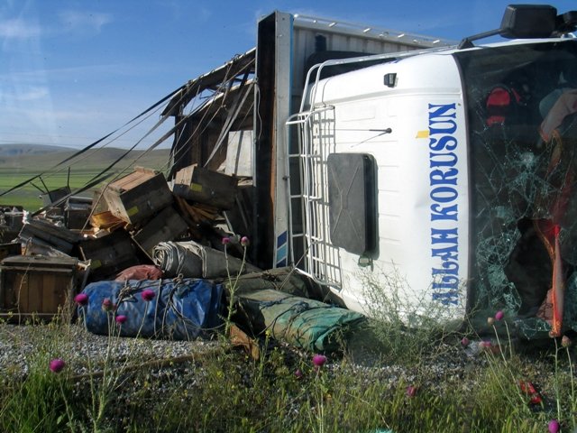 Konya'da arı kovanı yüklü kamyon devrildi: 2 yaralı 6
