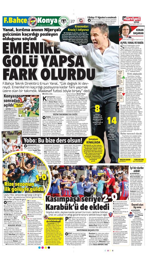Gazetelerin Konyaspor-Fenerbahçe manşetleri 23