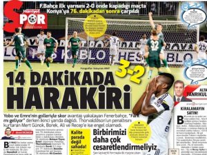 Gazetelerin Konyaspor-Fenerbahçe manşetleri
