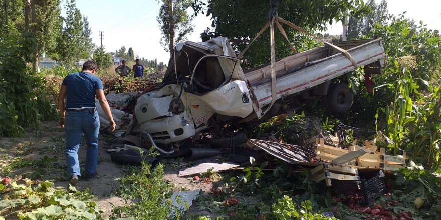 Beyşehir'de sebze yüklü kamyonet devrildi