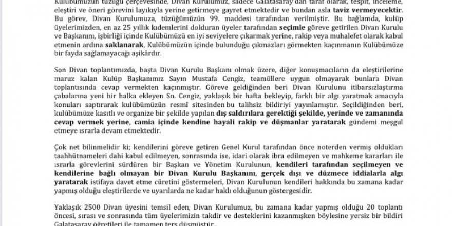 Galatasaray Divan Kurulu: "Görevimizin başındayız"