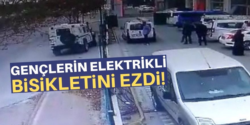 Gençlerin elektrikli bisikletini ciple ezdi!