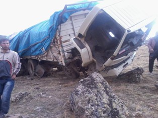 Park halindeki kamyon şarampole devrildi