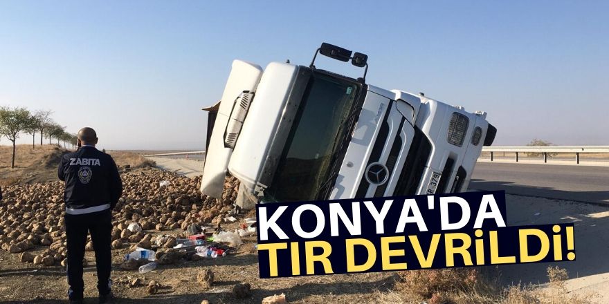 Konya'da pancar yüklü tır devrildi