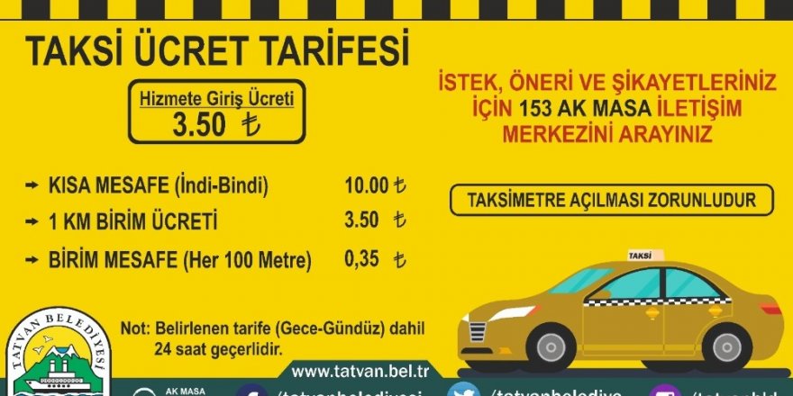 Tatvan’daki “ticari taksilere” yeni fiyat düzenlemesi