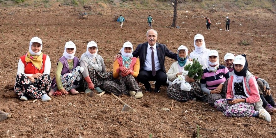 Başkan Davut Aydın, mevsimlik işçilerle fidan dikti