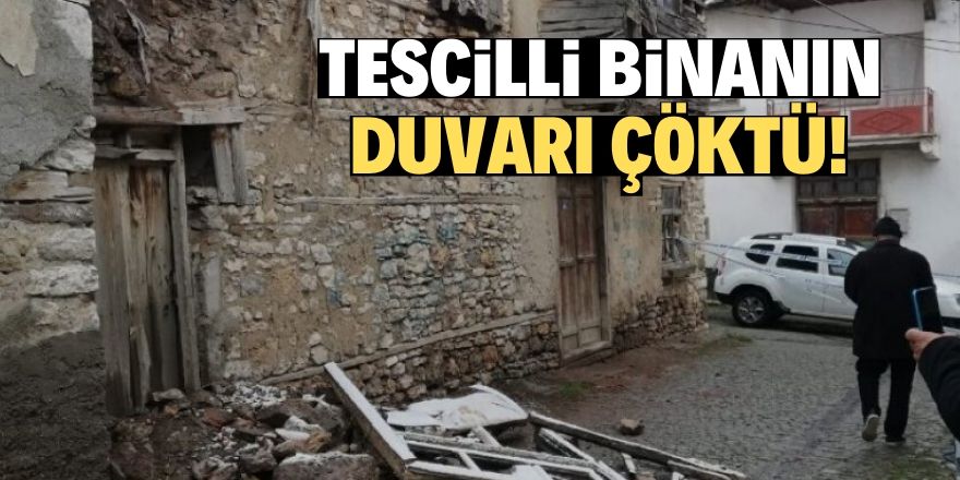 Beyşehir’de tescilli yapının dış cephe duvarı yola çöktü