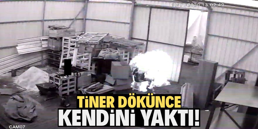 Ateşe döktüğü tiner kendini yaktı