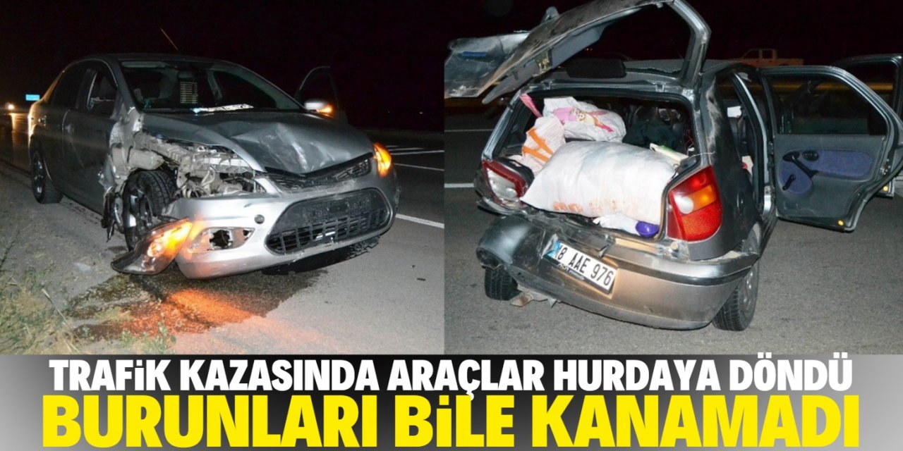 Konya’da iki otomobil çarpıştı! Burunları bile kanamadı