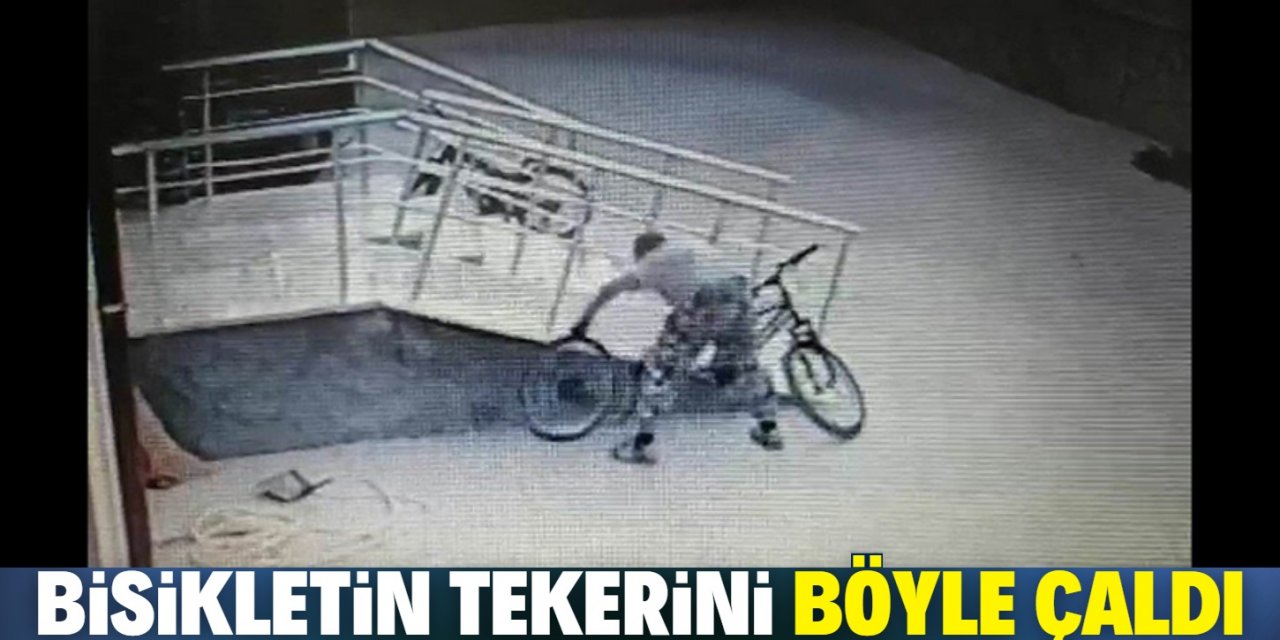 Bisiklet tekeri hırsızlığı kameralara yansıdı