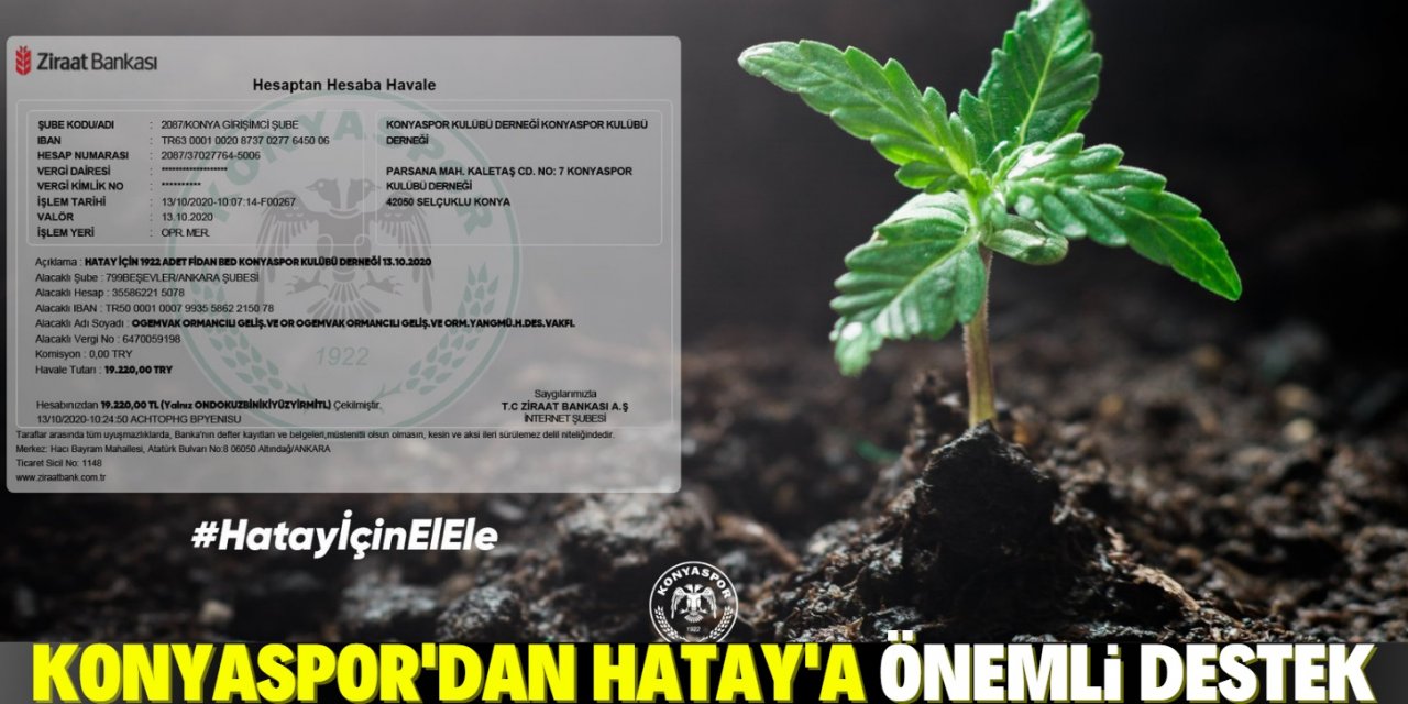 Konyaspor'dan Hatay'a 19.220 TL'lik fidan desteği
