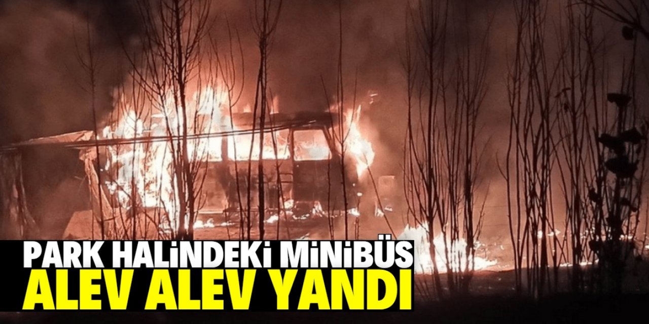 Seydişehir'de park halindeki minibüs alev alev yandı