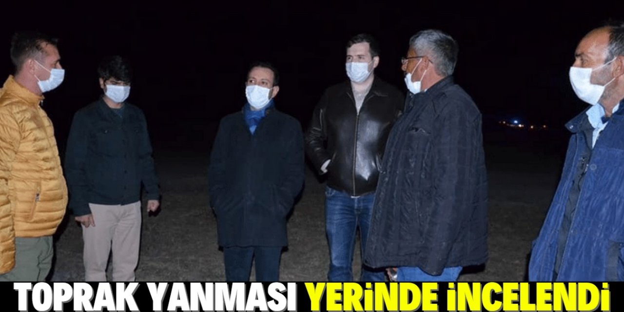 Konya'da sazlık alandaki toprak yanması ve duman yerinde incelendi