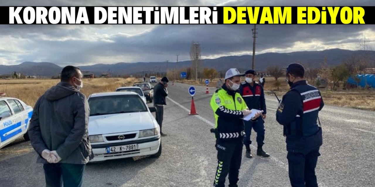 Konya'nın Yalıhüyük ilçesinde jandarma ve polis ekiplerinden Kovid-19 denetimi