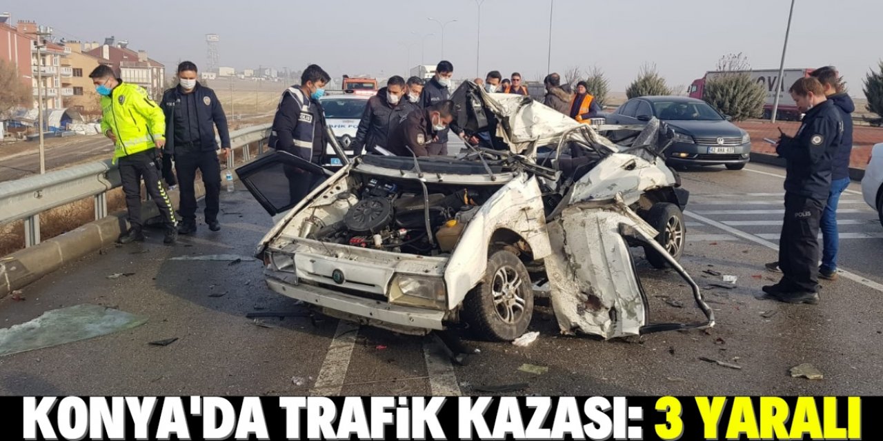 Konya'da otomobilin kaza yapan araçlara çarpması sonucu 1'i polis 3 kişi yaralandı