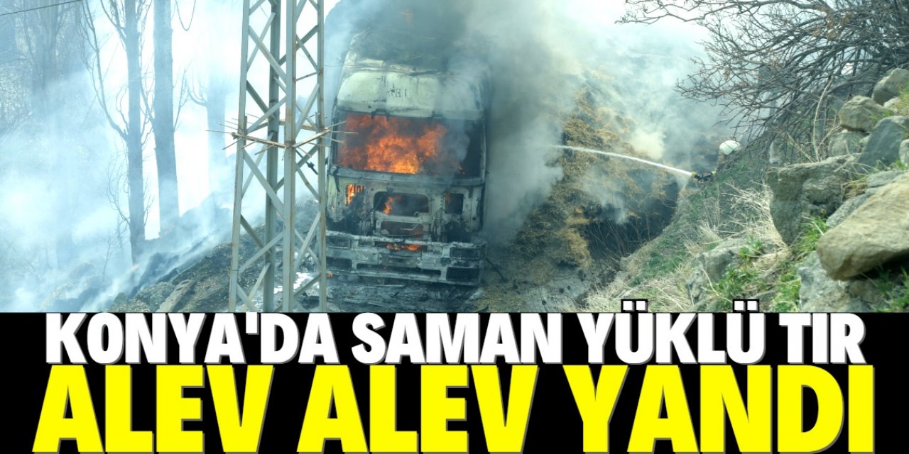 Konya'da saman yüklü TIR yandı