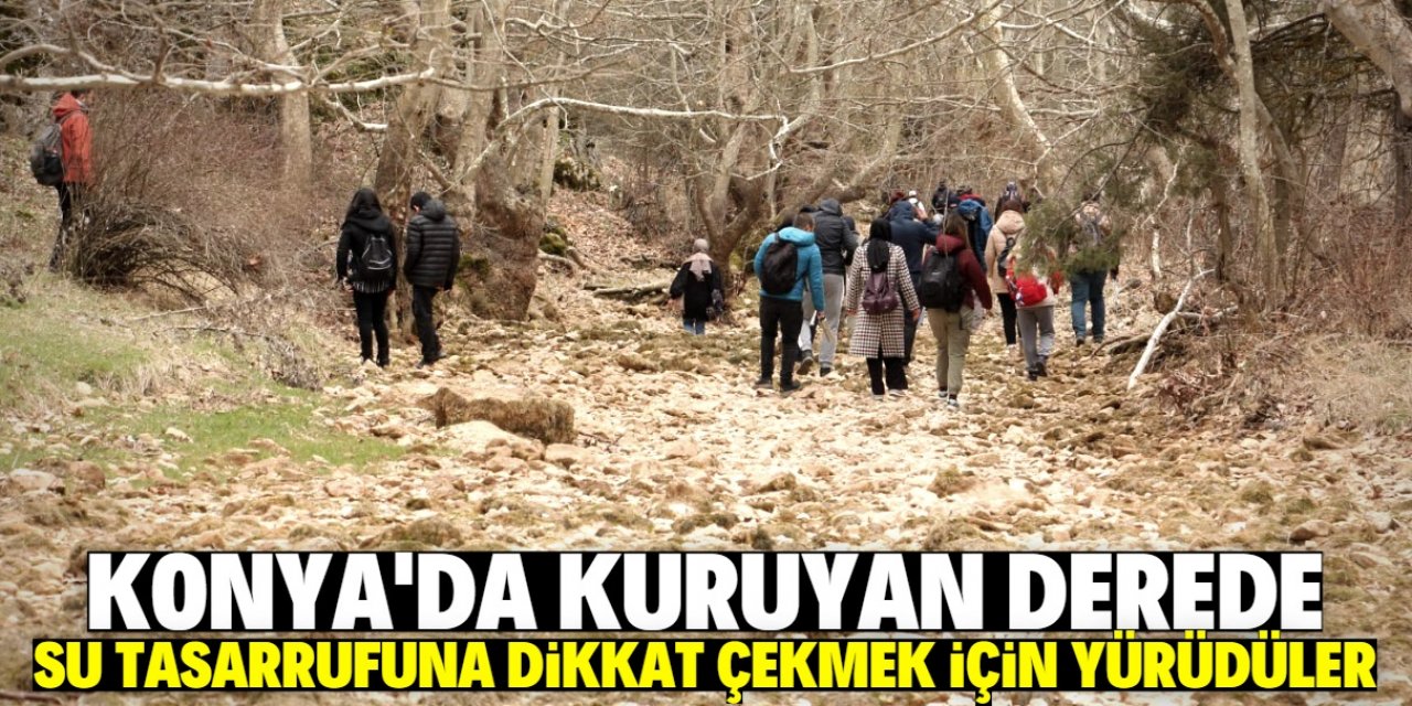 Konya'da kuruyan derede 'kuraklık' yürüyüşü