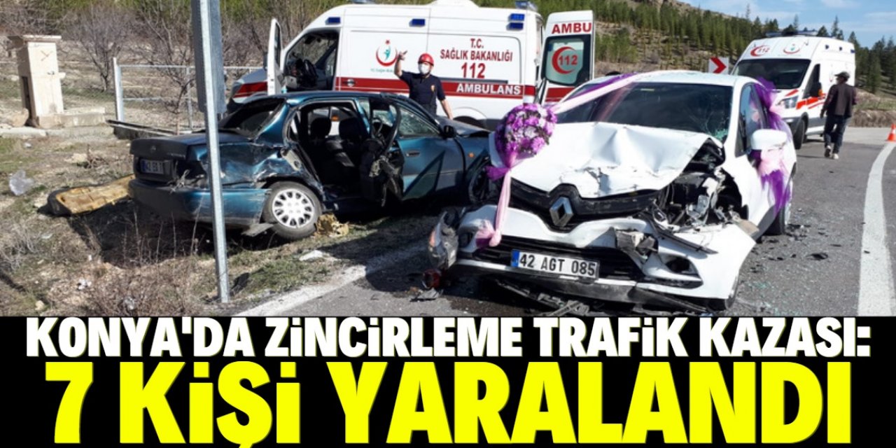 Konya'da gelin arabasının da karıştığı zincirleme trafik kazasında 7 kişi yaralandı