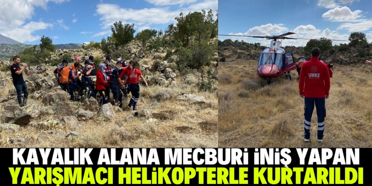 Kayalık alana mecburi iniş yapan yarışmacı helikopterle kurtarıldı