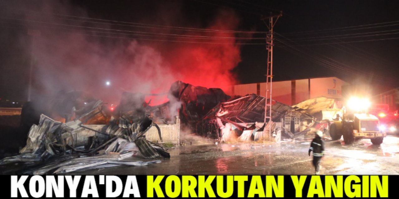 Konya'da kompozit malzemelerin bulunduğu iş yerinde çıkan yangın söndürüldü