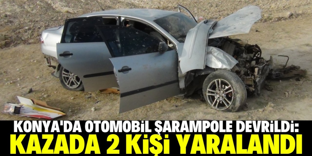 Konya'da şarampole devrilen otomobildeki 2 kişi yaralandı