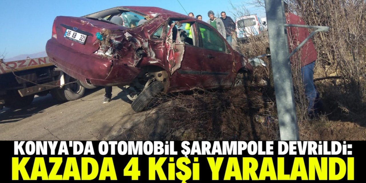 Konya'da otomobil şarampole devrildi, 4 kişi yaralandı
