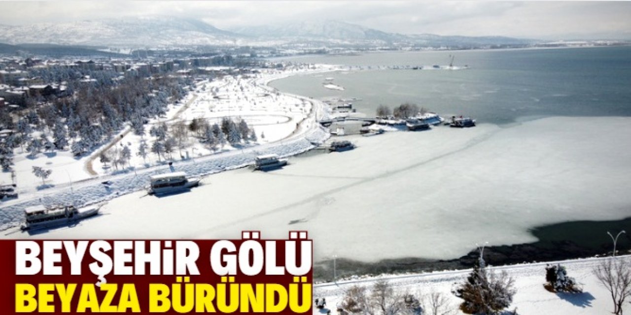 Kar yağışının ardından Beyşehir Gölü kıyıları beyaza büründü