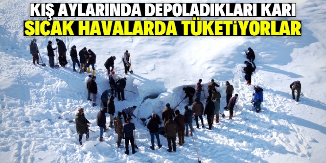 Konya'nın ilçesinde 1,5 metre kar var: Yazın kullanmak için mağaraya depoluyorlar