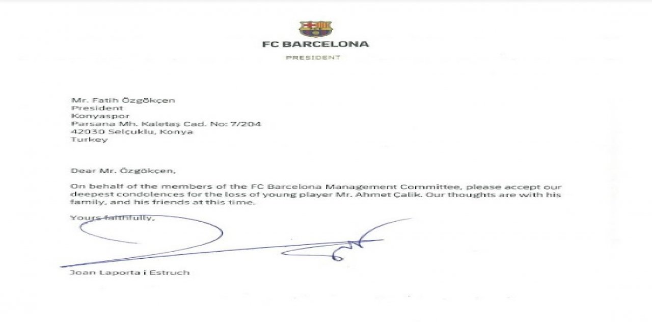 Barselona’dan Konyaspor’a başsağlığı mektubu 