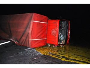 Tem'de Devrilen Kamyonun Şoförü Yaralandı