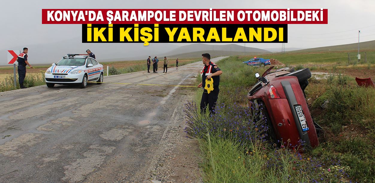 Konya'da şarampole devrilen otomobildeki iki kişi yaralandı