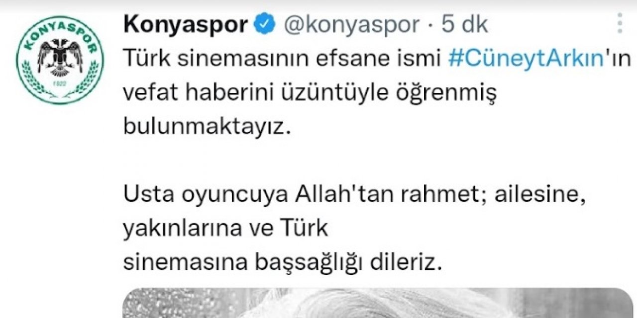 Konyaspor’dan Cüneyt Arkın için başsağlığı mesajı