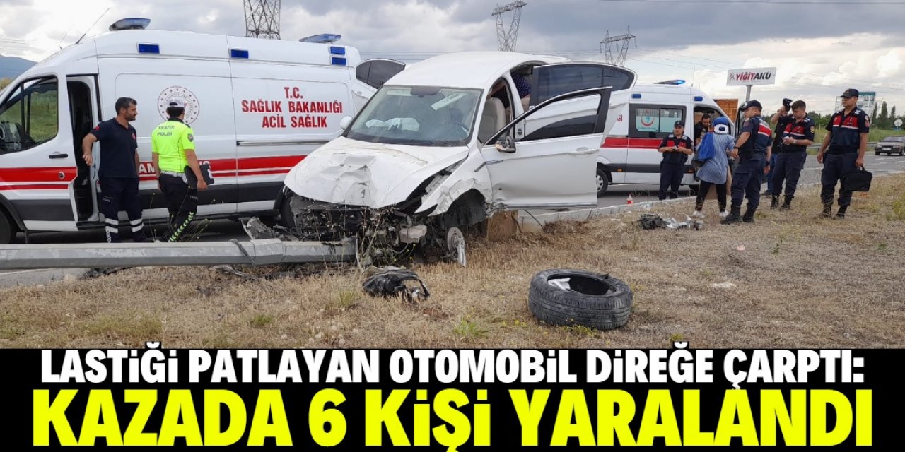 Konya'da lastiği patlayan otomobilin direğe çarpması sonucu 6 kişi yaralandı