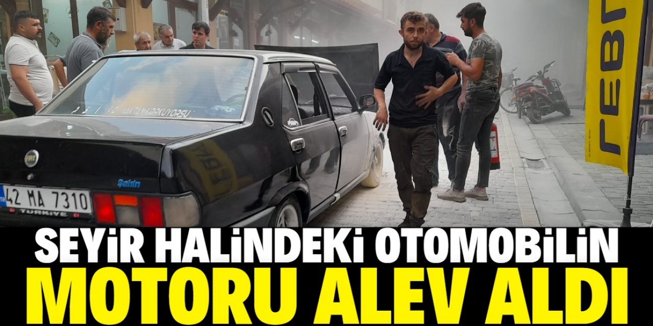 Seydişehir'de seyir halindeki otomobilin motoru alev aldı