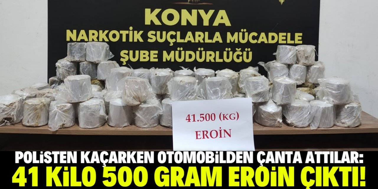 Konya'da otomobilden atılan çantalardan 41 kilo 500 gram eroin çıktı