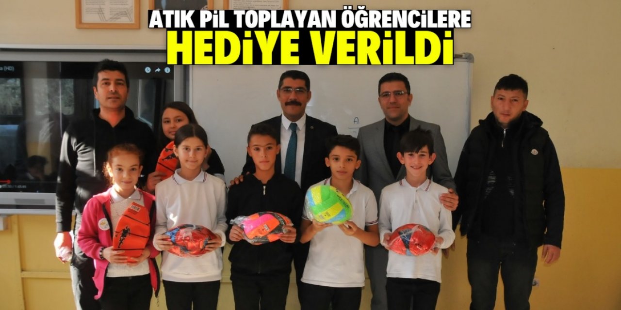 Akşehir'de atık pil toplayan öğrencilere hediye verildi