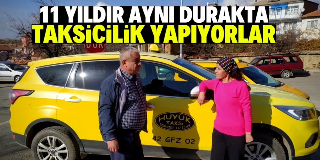 Konya'daki evli çift 11 yıldır beraber taksicilik yapıyor