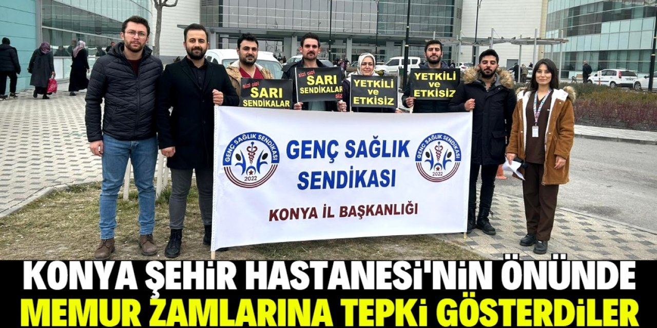 Konya Şehir Hastanesi'nin önünde memur zamlarına tepki gösterdiler