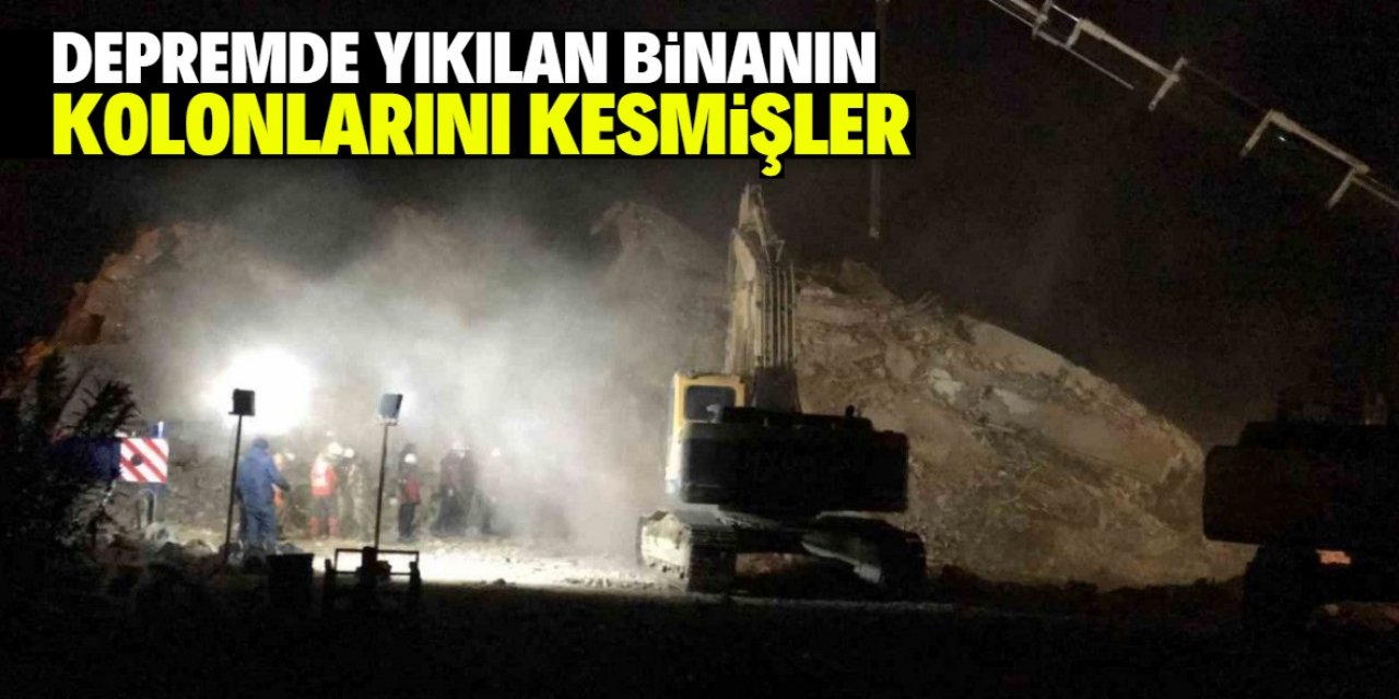 Depremde yıkılan bu binanın kolonlarını kesmişler!