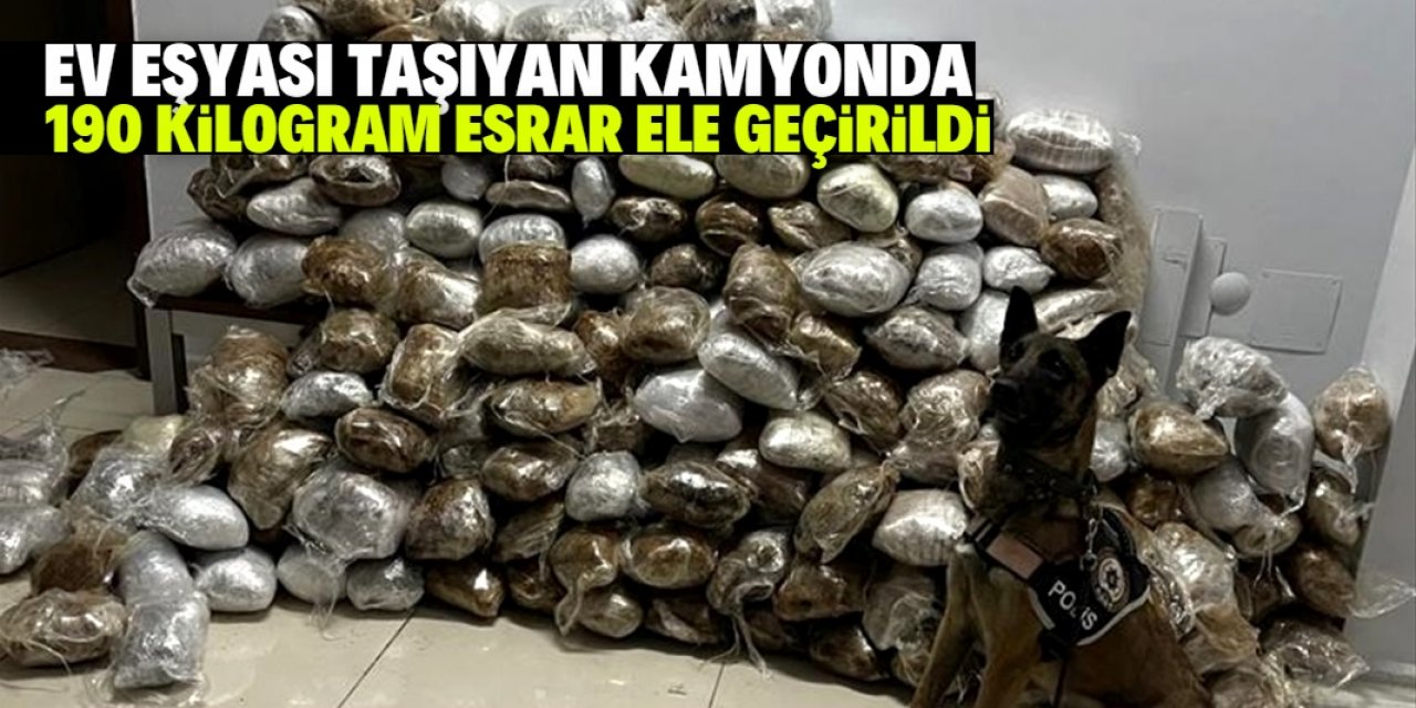 Konya'da ev eşyası taşıyan kamyonda 190 kilogram esrar ele geçirildi