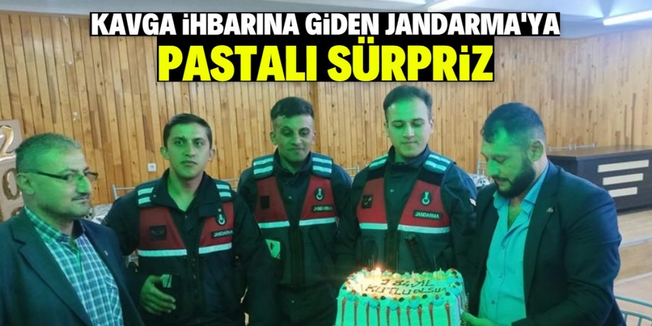 Konya'da kavga ihbarına giden jandarmaya pasta ve meşaleli sürpriz kutlama