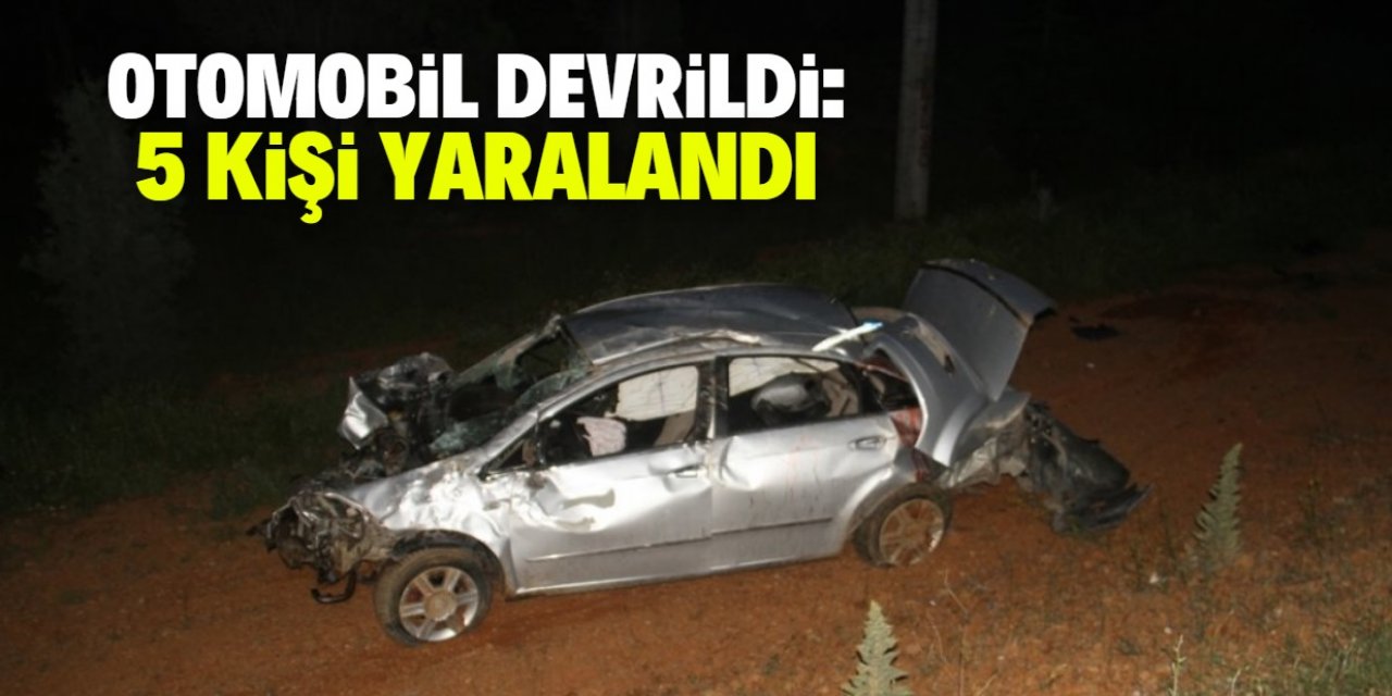 Konya'da şarampole devrilen otomobildeki 5 kişi yaralandı