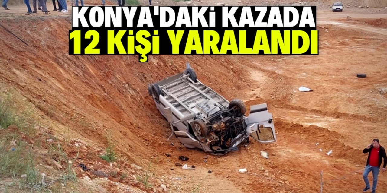 Konya'da servis minibüsü ile otomobil çarpıştı, 12 kişi yaralandı