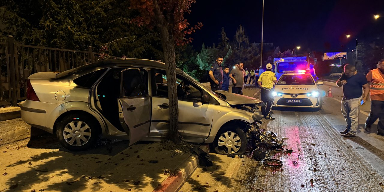 Karaman'da yoldan çıkan otomobil duvara çarptı