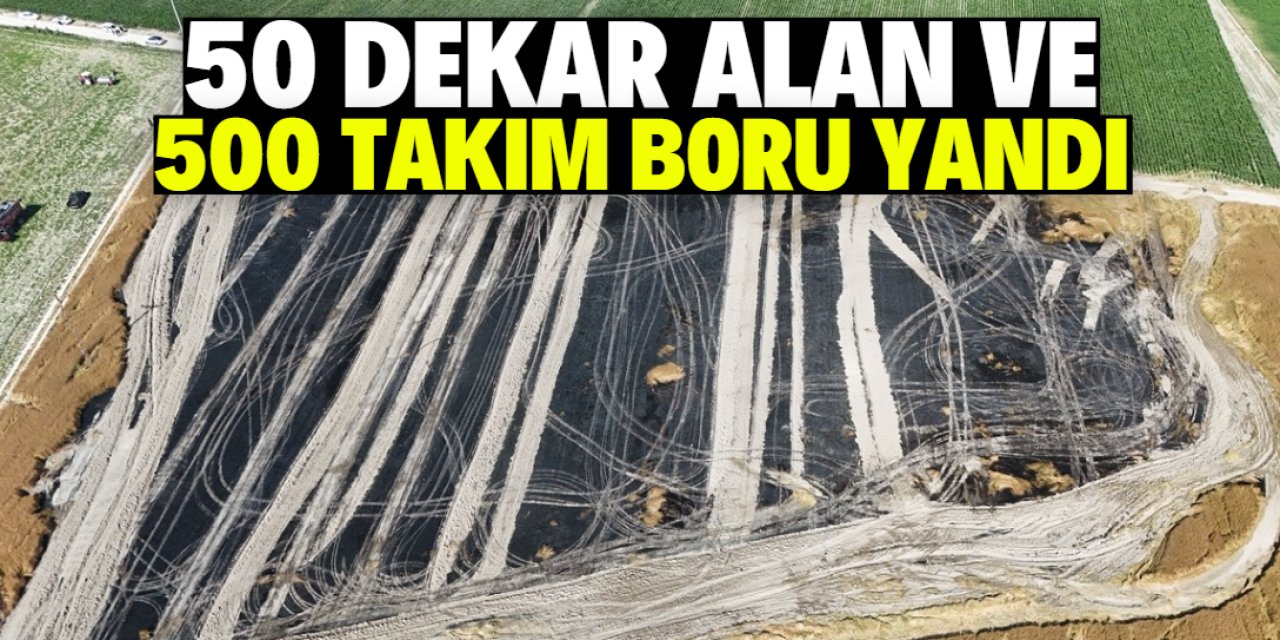 Konya'daki tarlada 50 dekar alan ve 500 takım boru yandı