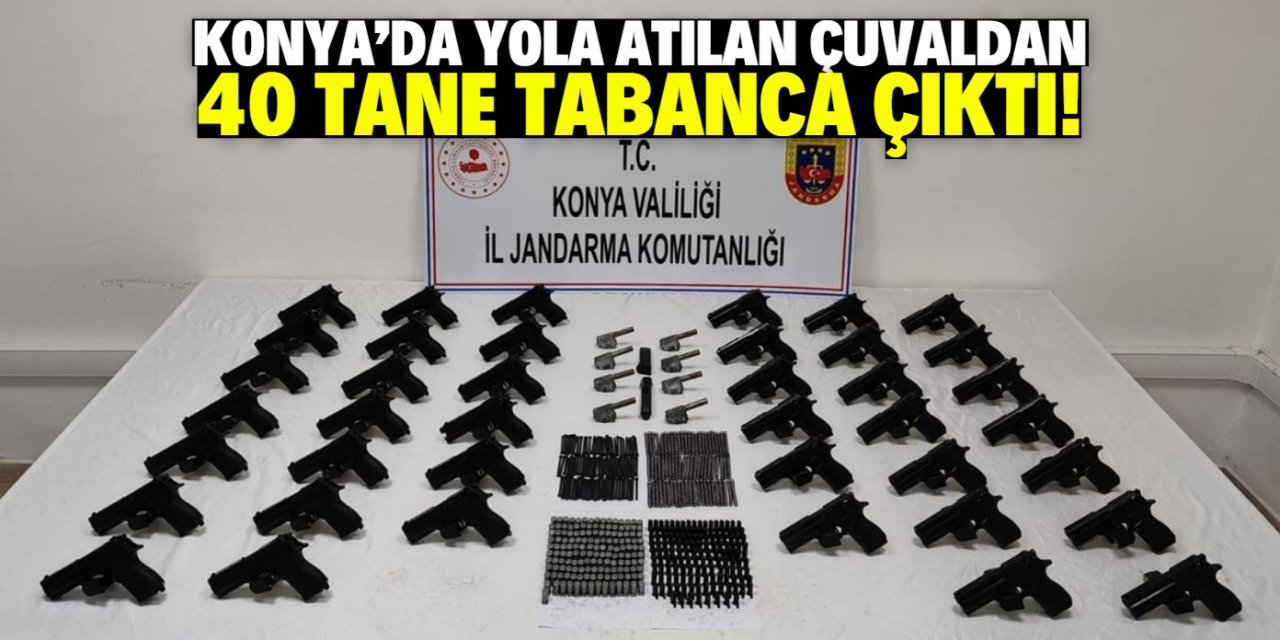 Konya'da otomobilden yola çuval atıldı! İçinden tam 40 tane tabanca çıktı