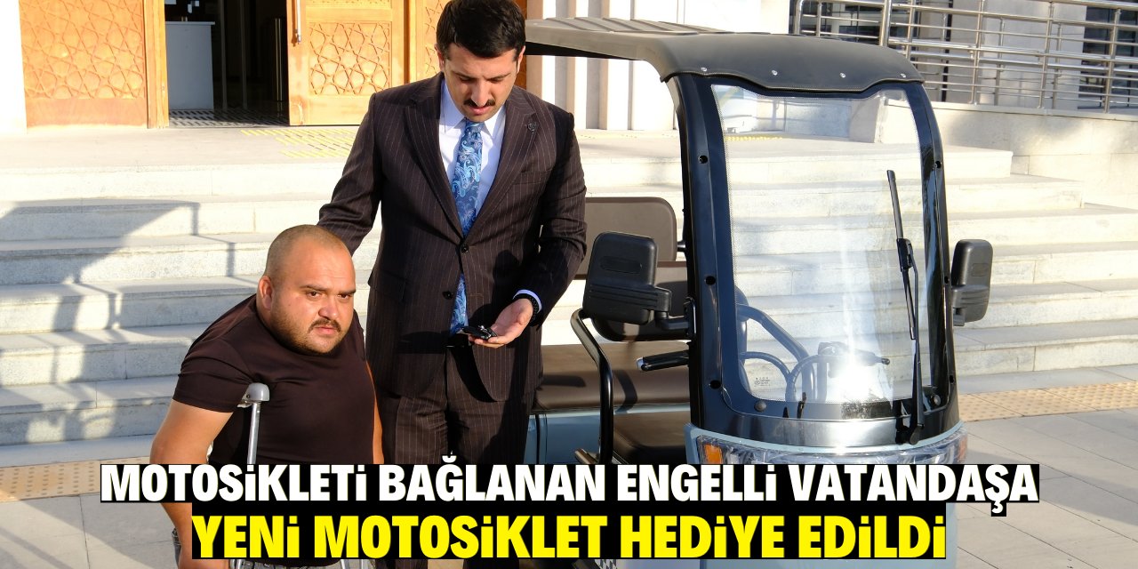 Konya'da şartlara uymadığı için motosikleti bağlanan engelli vatandaşa yeni motosiklet hediye edildi