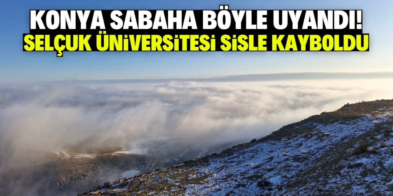 Konya sabaha böyle uyandı! Selçuk Üniversitesi sisle kayboldu